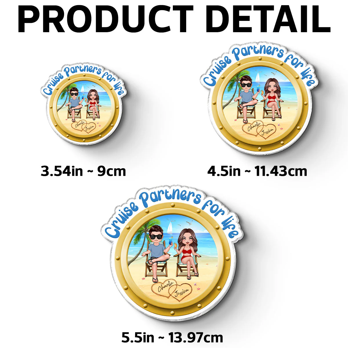 Cruise Partners For Life Porthole Doll Couple Sitting On The Beach - Personalized Cruise Ship Door Magnet - Image 6