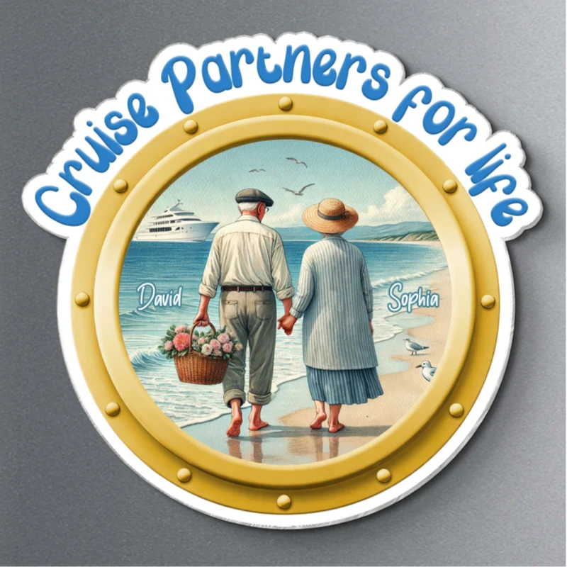 Cruise Partners For Life Porthole Old Couple Walking On The Beach - Personalized Cruise Ship Door Magnet - Cruise Trip Keepsake - Image 7