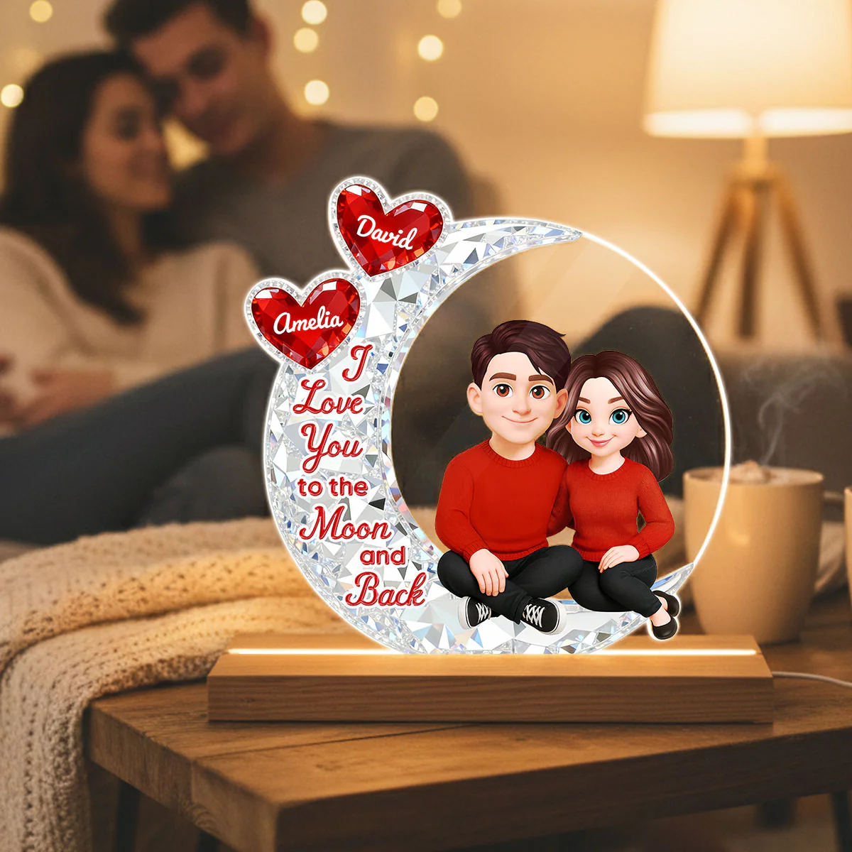 Eternal Love Couple Sitting On Moon - Personalized Plaque LED Night Light - Heartfelt Gift For Couple, Gift For Him, For Her - Image 4