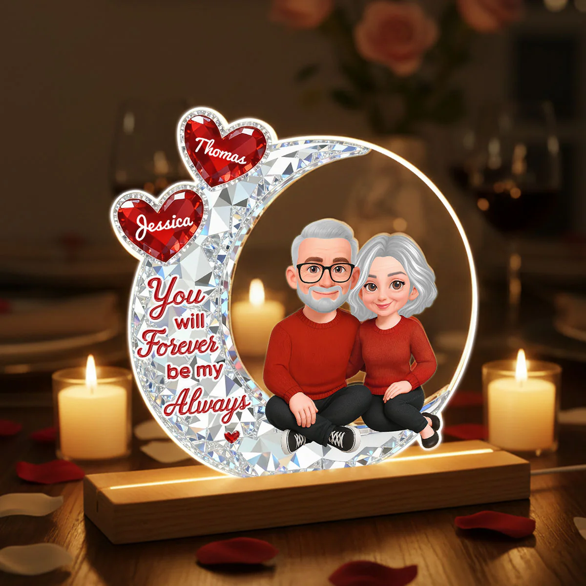 Eternal Love Couple Sitting On Moon - Personalized Plaque LED Night Light - Heartfelt Gift For Couple, Gift For Him, For Her - Image 8