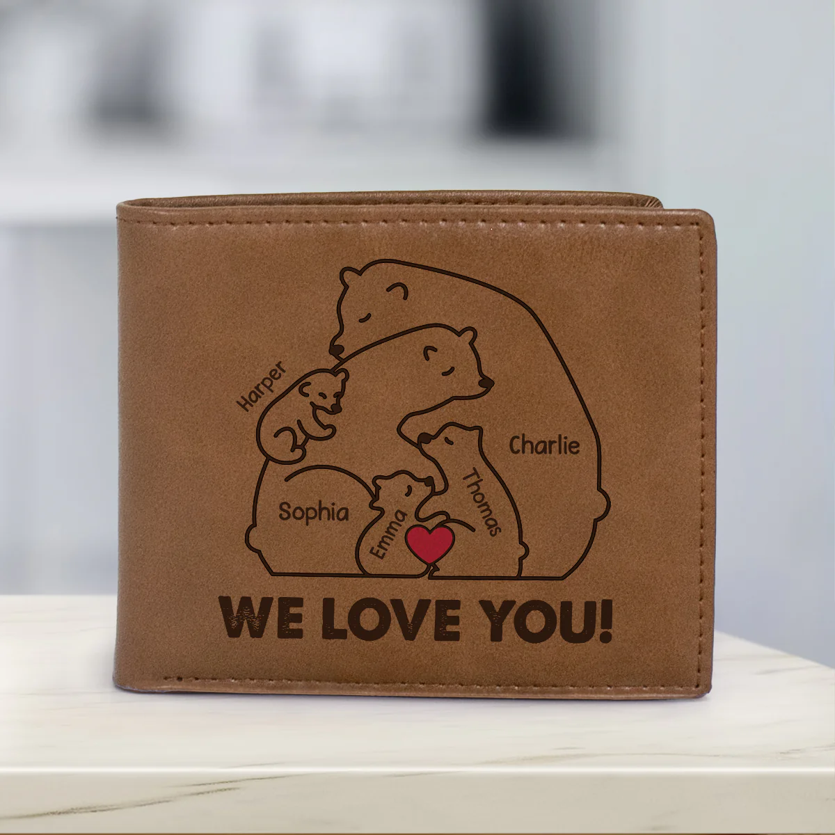 Cuddling Bear Family Mama Bear Papa Bear Personalized Printed Leather Wallet - Image 4