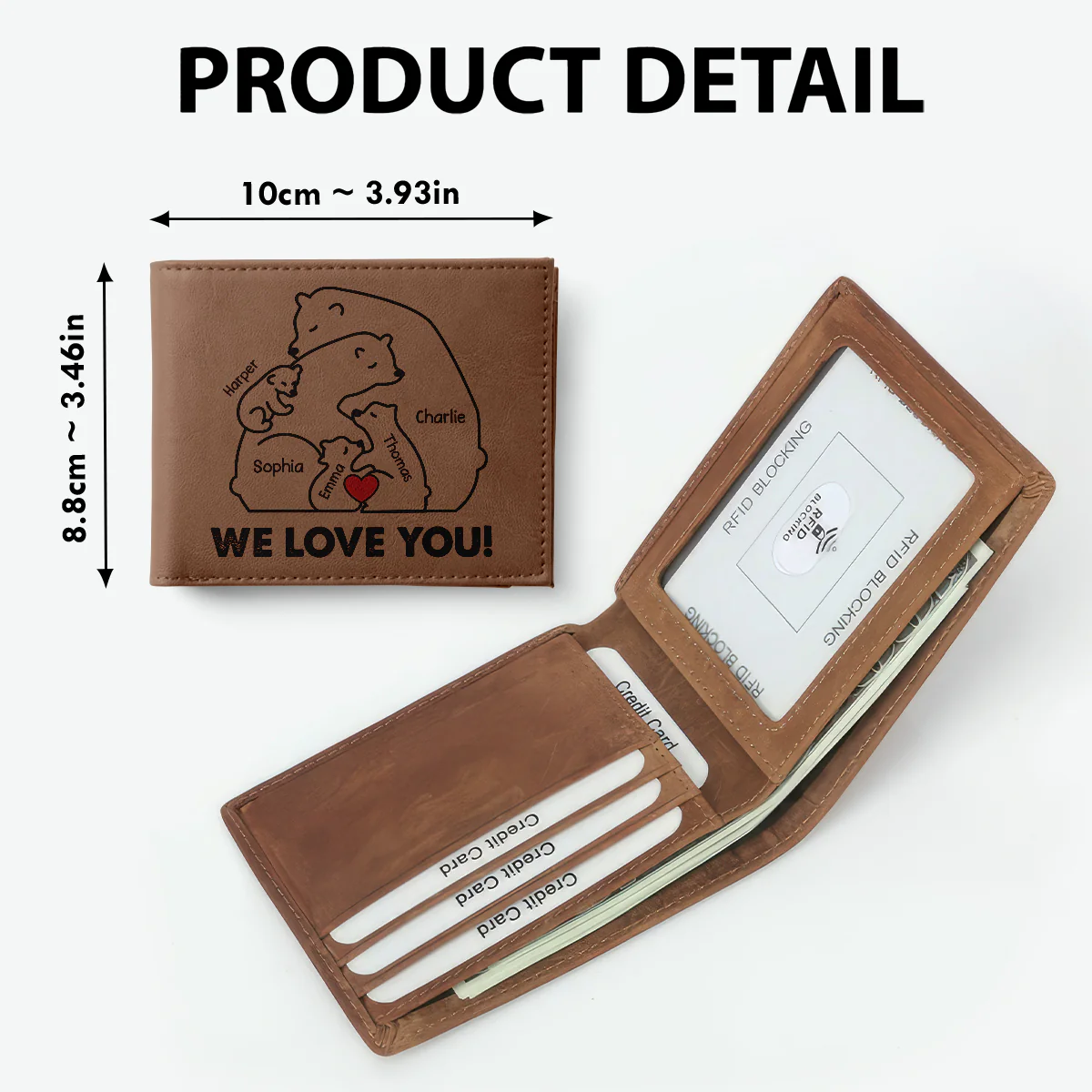 Cuddling Bear Family Mama Bear Papa Bear Personalized Printed Leather Wallet - Image 5