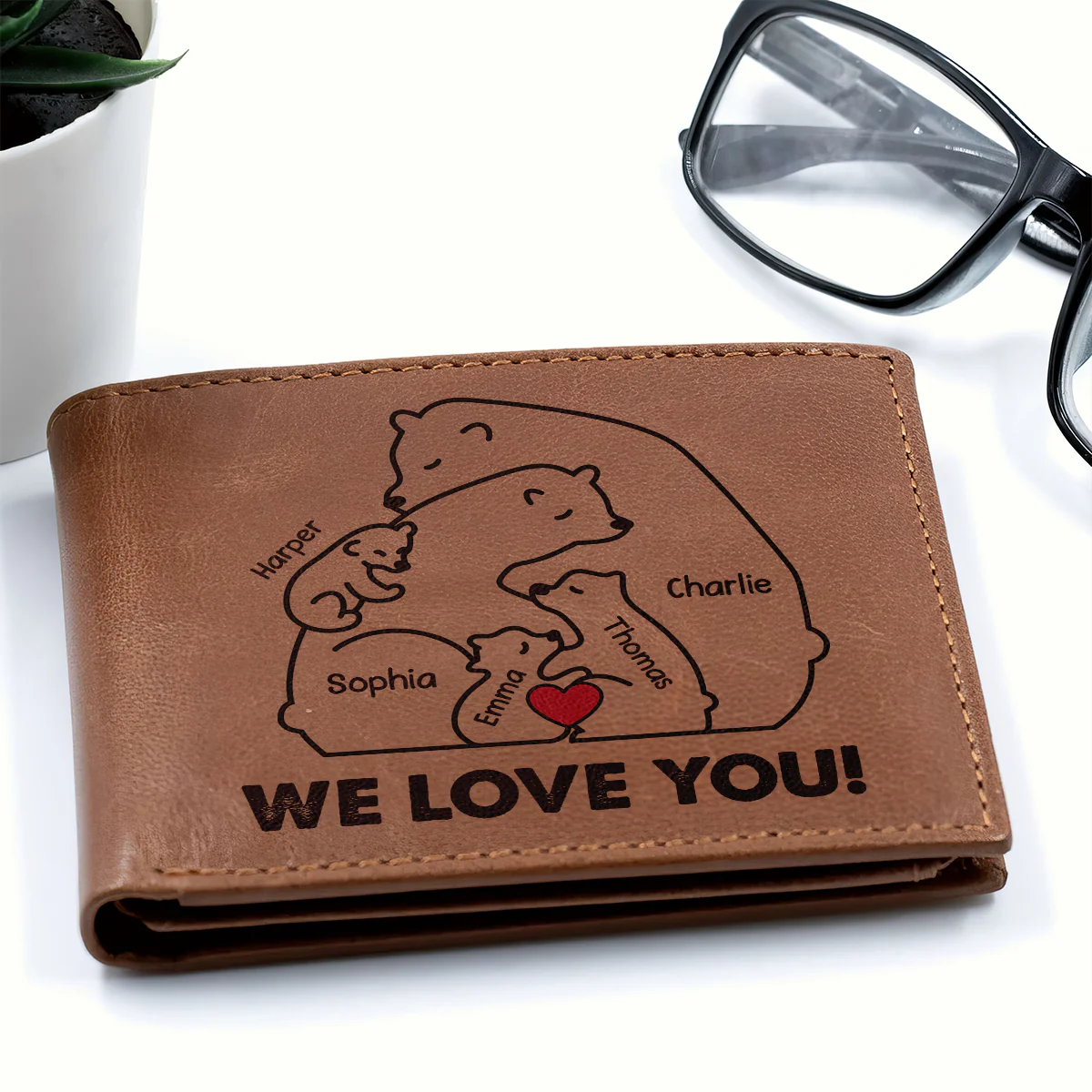 Cuddling Bear Family Mama Bear Papa Bear Personalized Printed Leather Wallet - Image 6