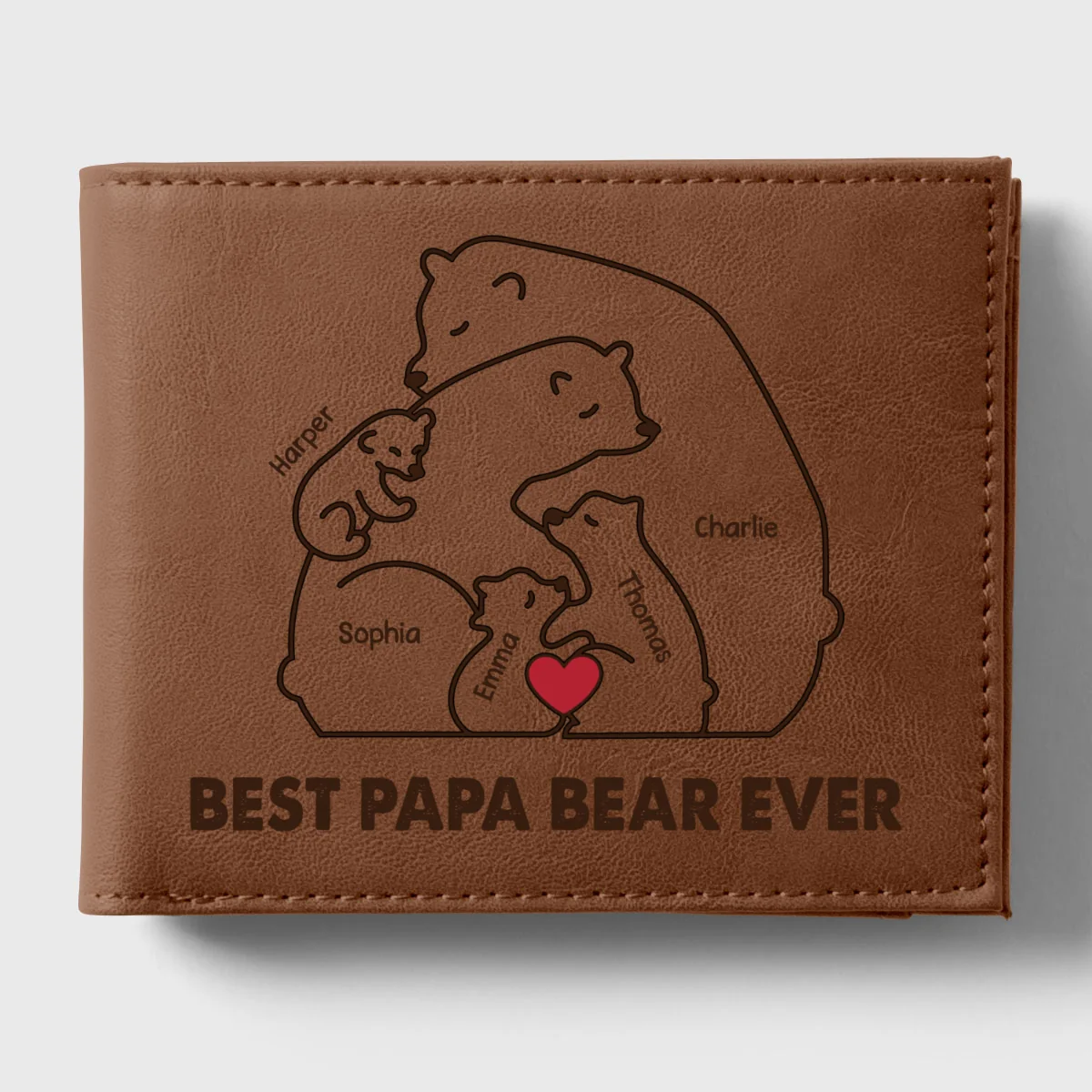 Cuddling Bear Family Mama Bear Papa Bear Personalized Printed Leather Wallet - Image 7