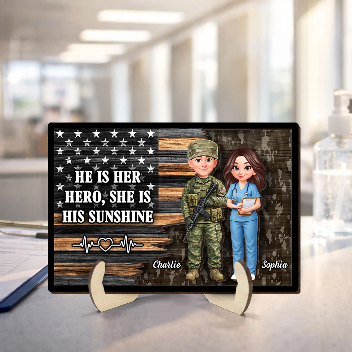 Custom Army Couple Nation Flag - Personalized 2-Layered Wooden Plaque - Heartfelt Gift for Him, for Her - Image 5