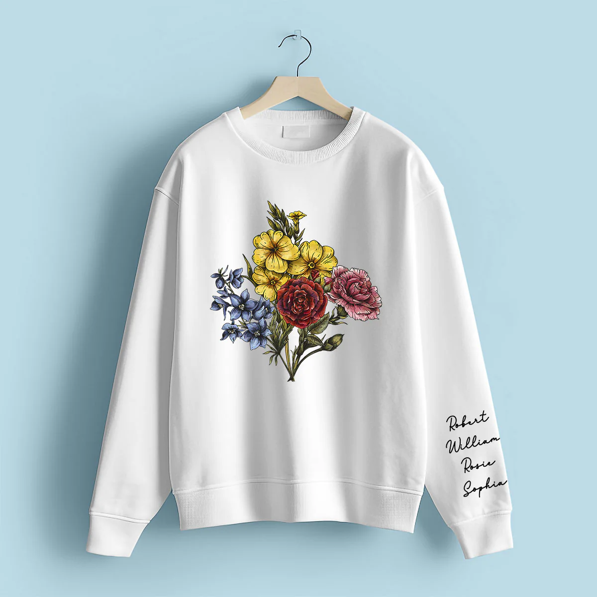 Custom Birth Month Flower Bouquet, Grandma Garden, Gift, Personalized Sleeve Printed Sweatshirt - Image 2