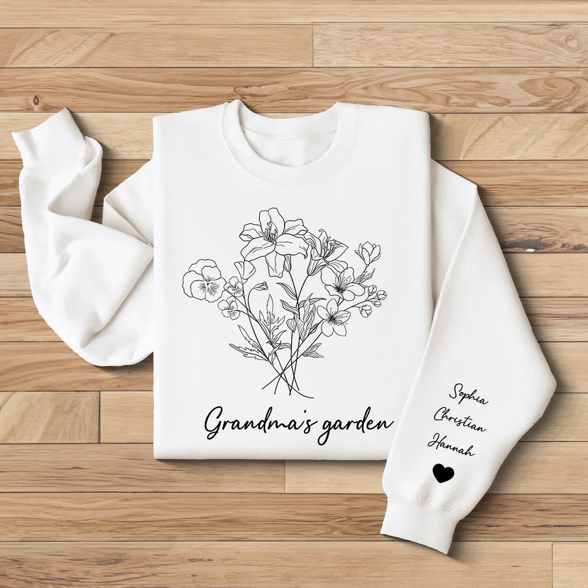 Custom Birth Month Flower Bouquet Grandma Garden Gift Personalized Sleeved Printed Sweatshirt - Image 2