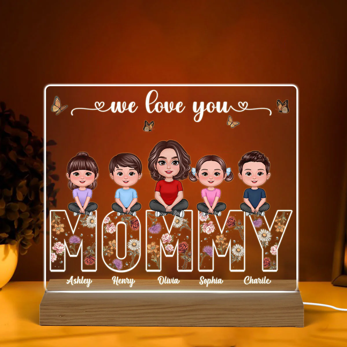 Custom Birth Month Flower Gift For Mom Mommy Personalized Custom Shape Acrylic Plaque Warm LED Night Light - Image 2