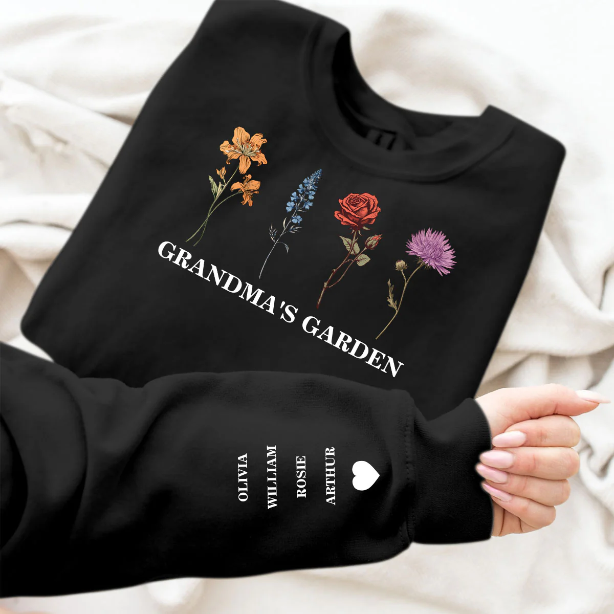 Custom Birth Month Sweatshirt Birth Flower Sweater, Grandma's Garden - Image 3