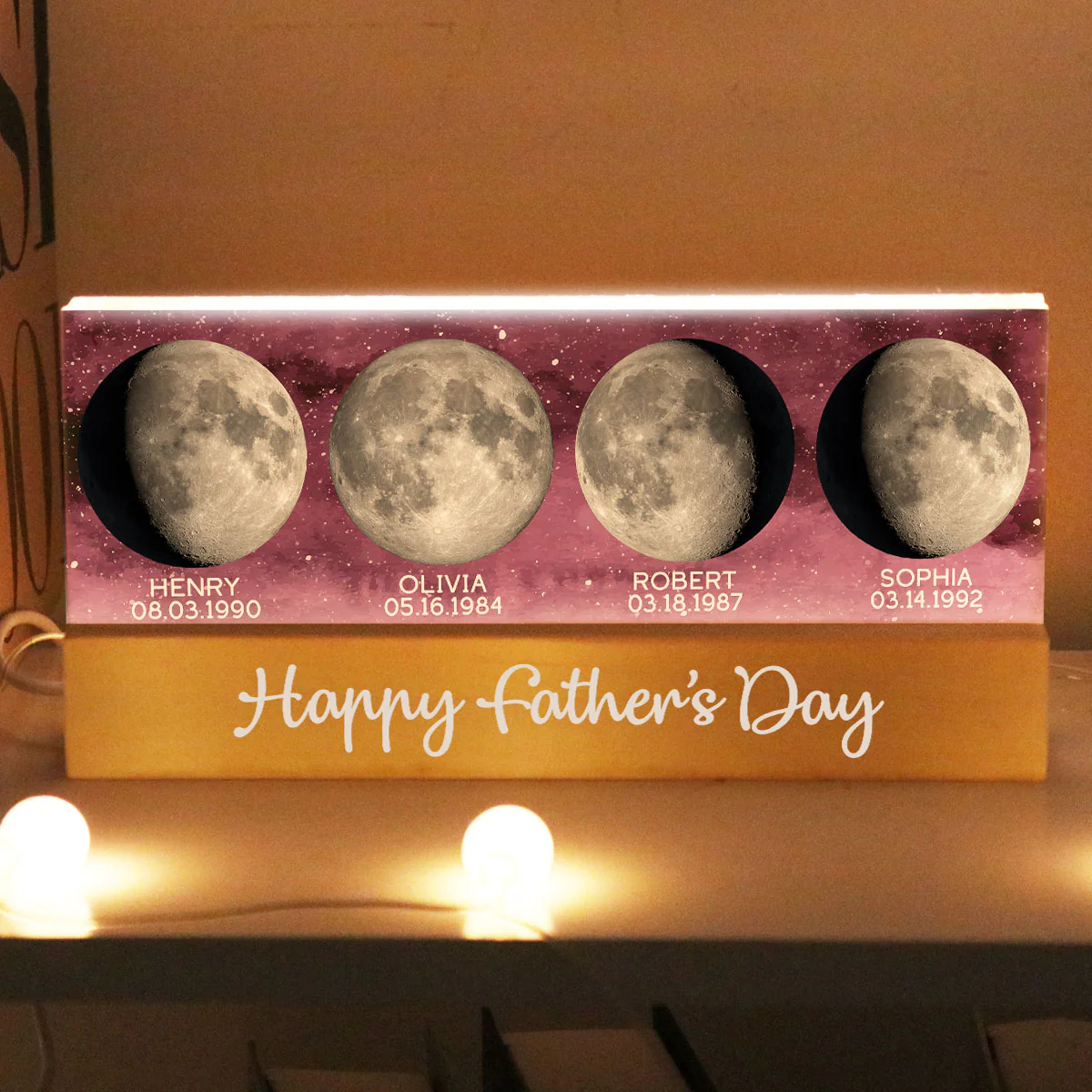 Custom Birth Moon Phase The Day You Become My Dad Mom Personalized Acrylic Block LED Night Light (AU, UK) - Image 4