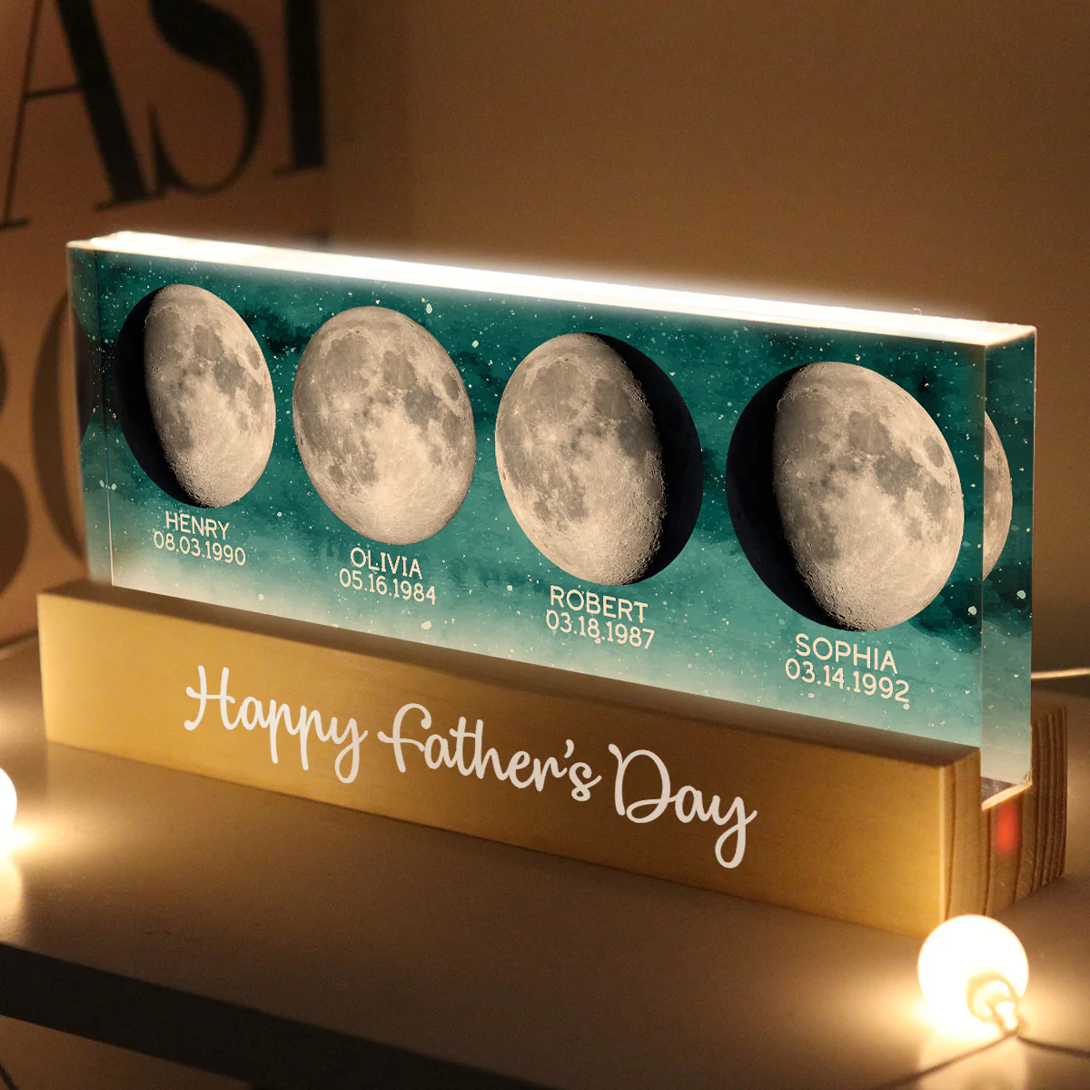 Custom Birth Moon Phase The Day You Become My Dad Mom Personalized Acrylic Block LED Night Light (AU, UK) - Image 8