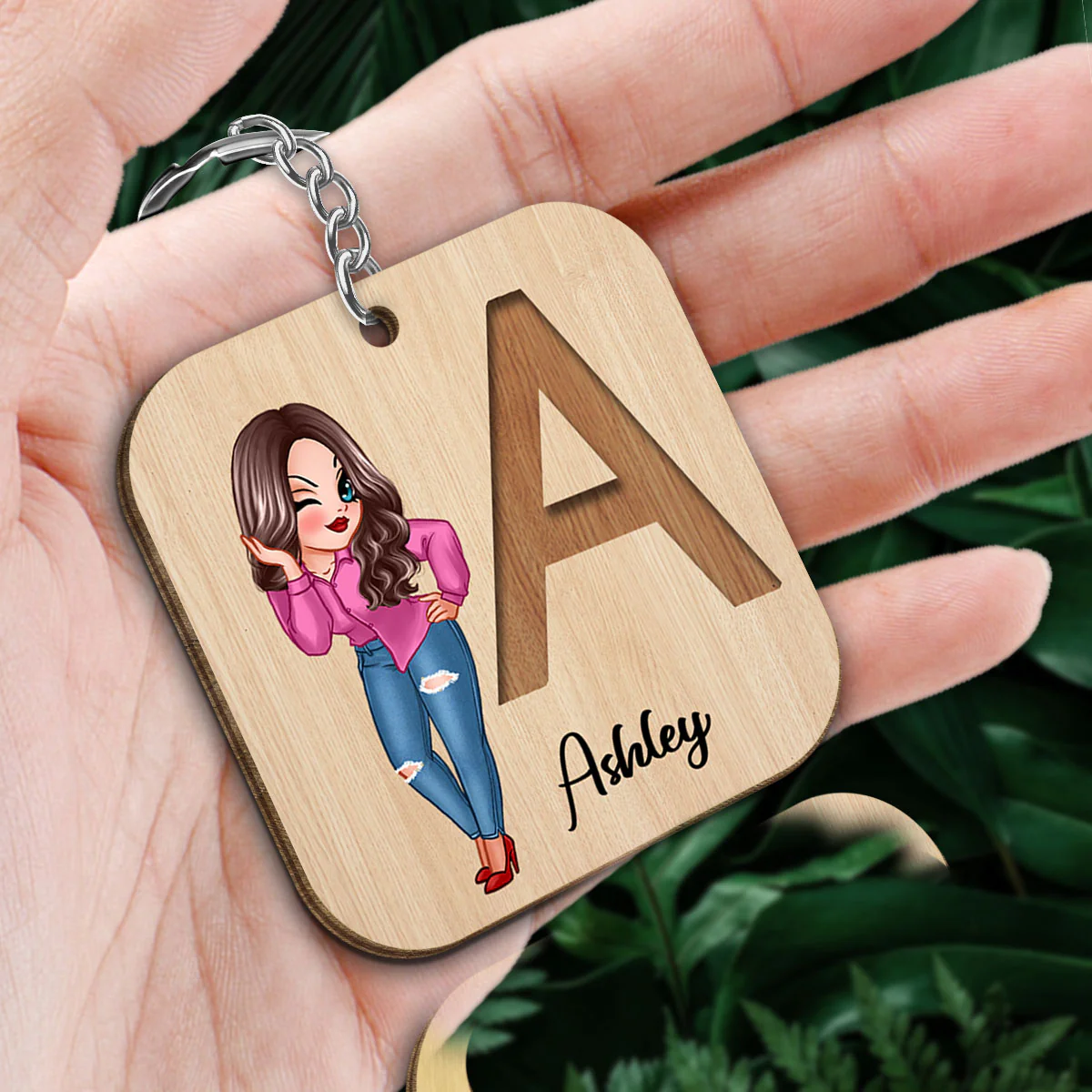 Custom Character And Initial Name Birthday Gift For Family Friends Personalized Wooden Keychain - Image 2