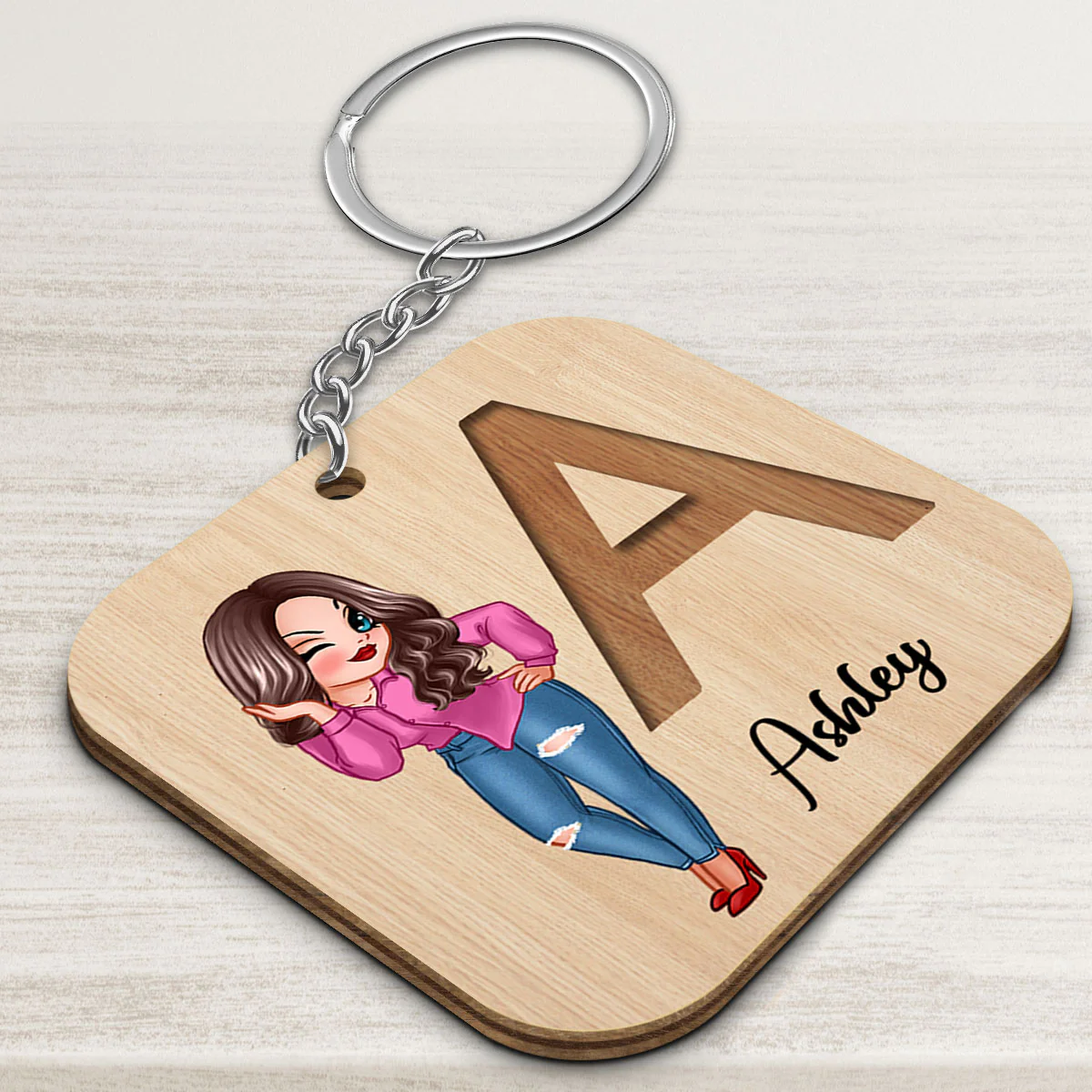 Custom Character And Initial Name Birthday Gift For Family Friends Personalized Wooden Keychain - Image 3