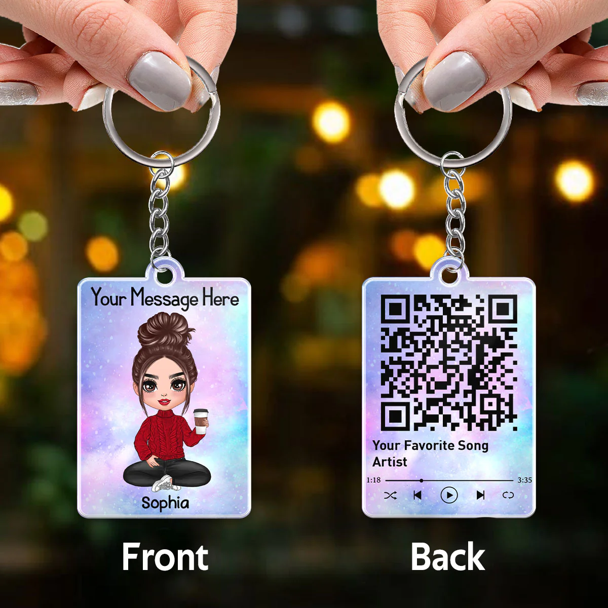Custom Character Family Member With Favorite Song QR Code Personalized Acrylic Keychain - Image 3