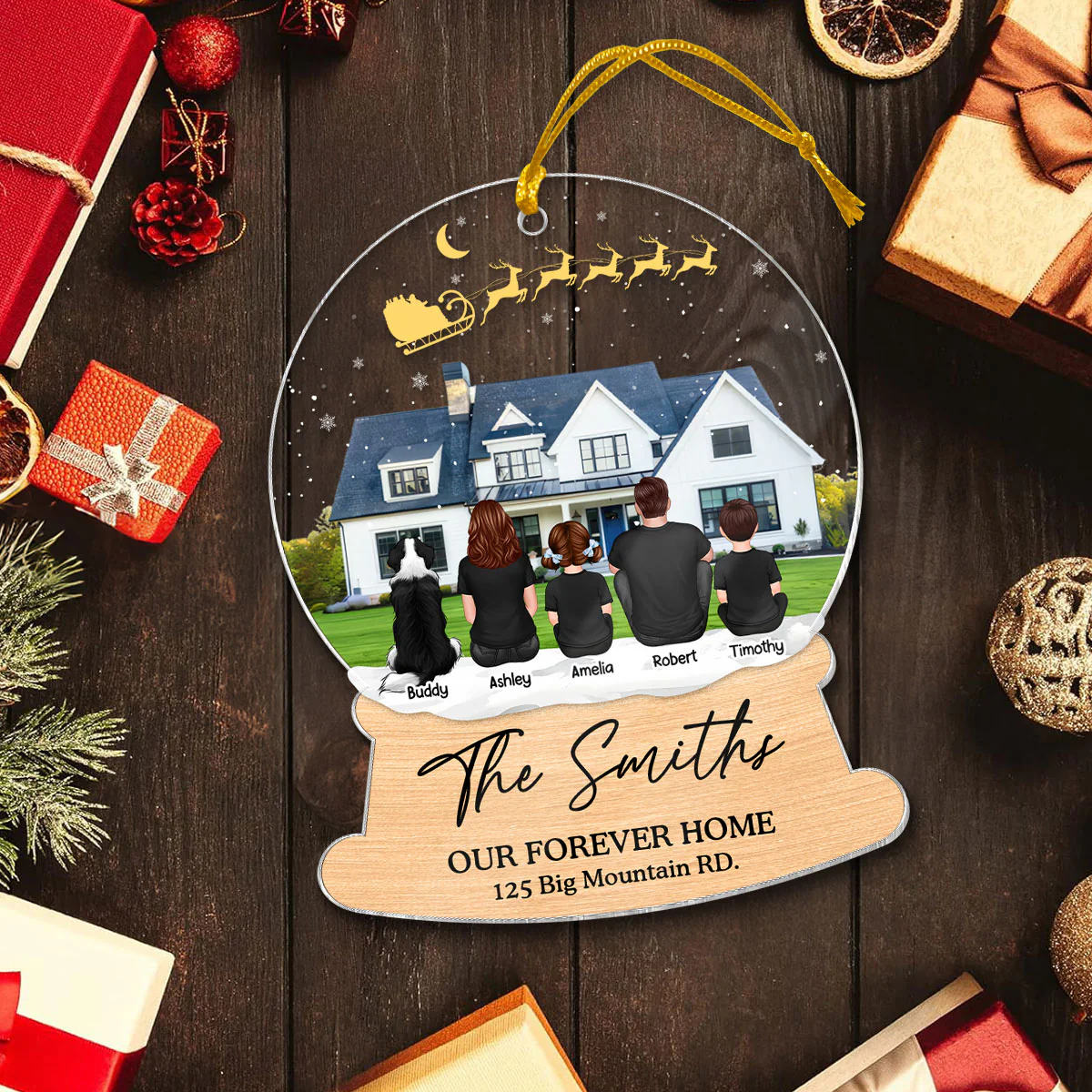 Custom Christmas Family Portrait with House Personalized Acrylic Ornament, House Warming Gift - Image 4