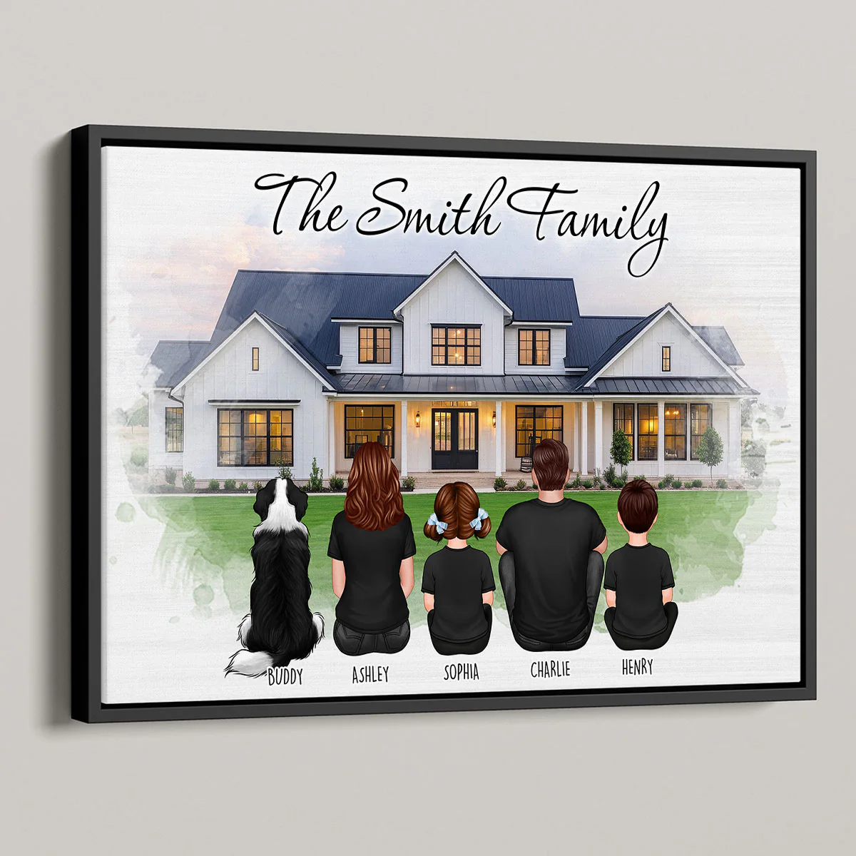 Custom Christmas Family Portrait with House Personalized Poster, House Warming Gift
