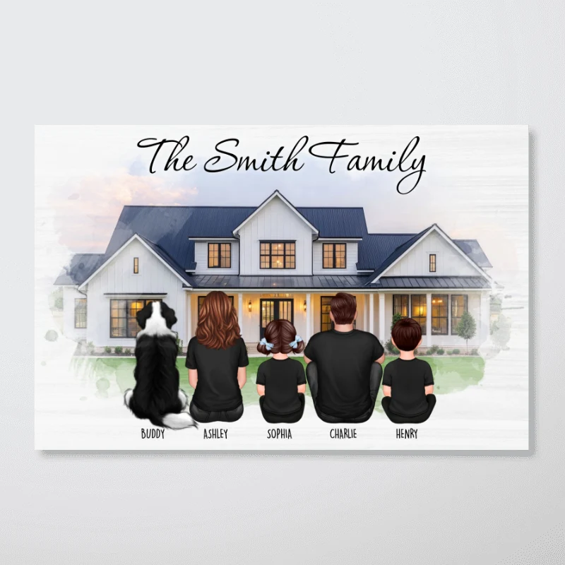 Custom Christmas Family Portrait with House Personalized Poster, House Warming Gift - Image 11