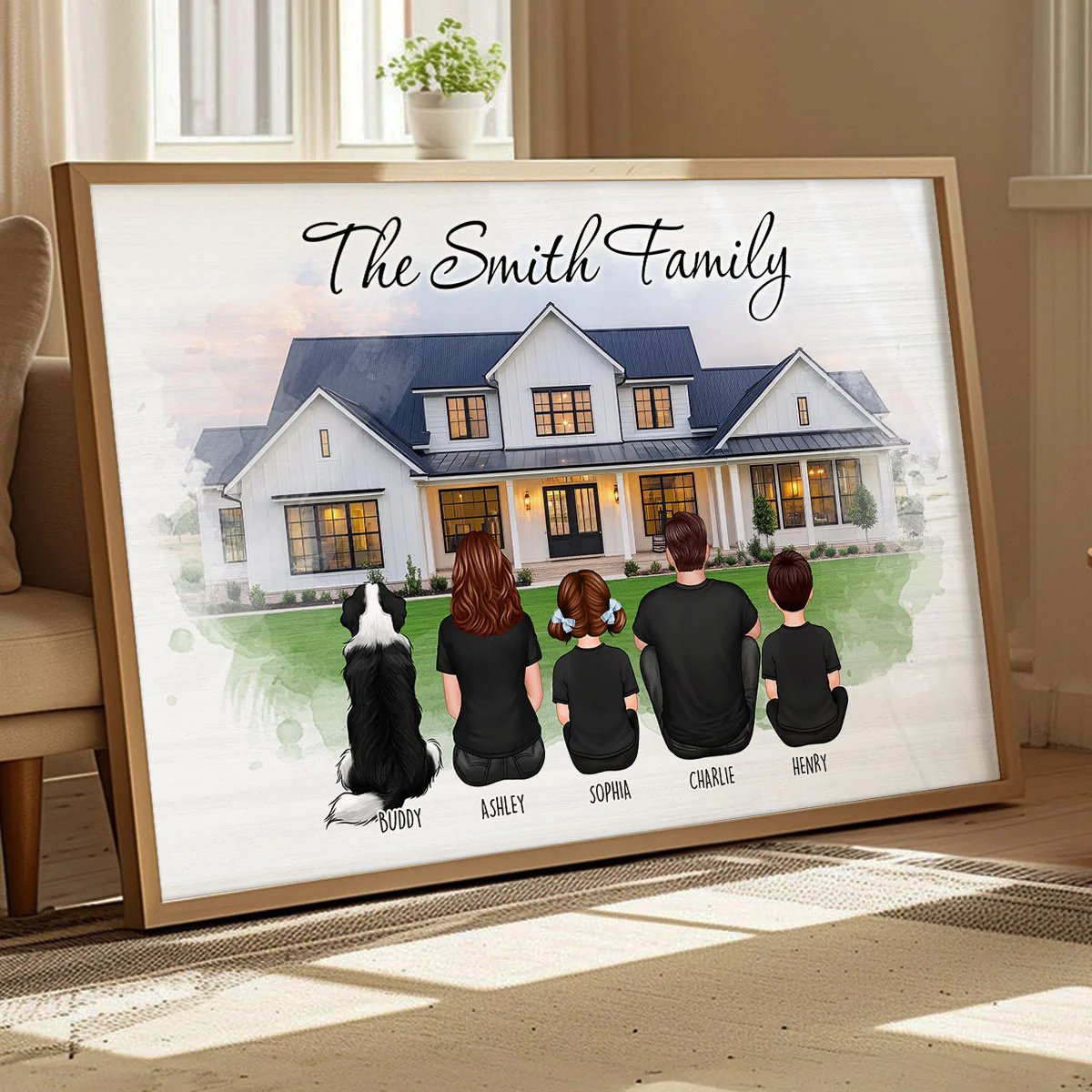 Custom Christmas Family Portrait with House Personalized Poster, House Warming Gift - Image 3