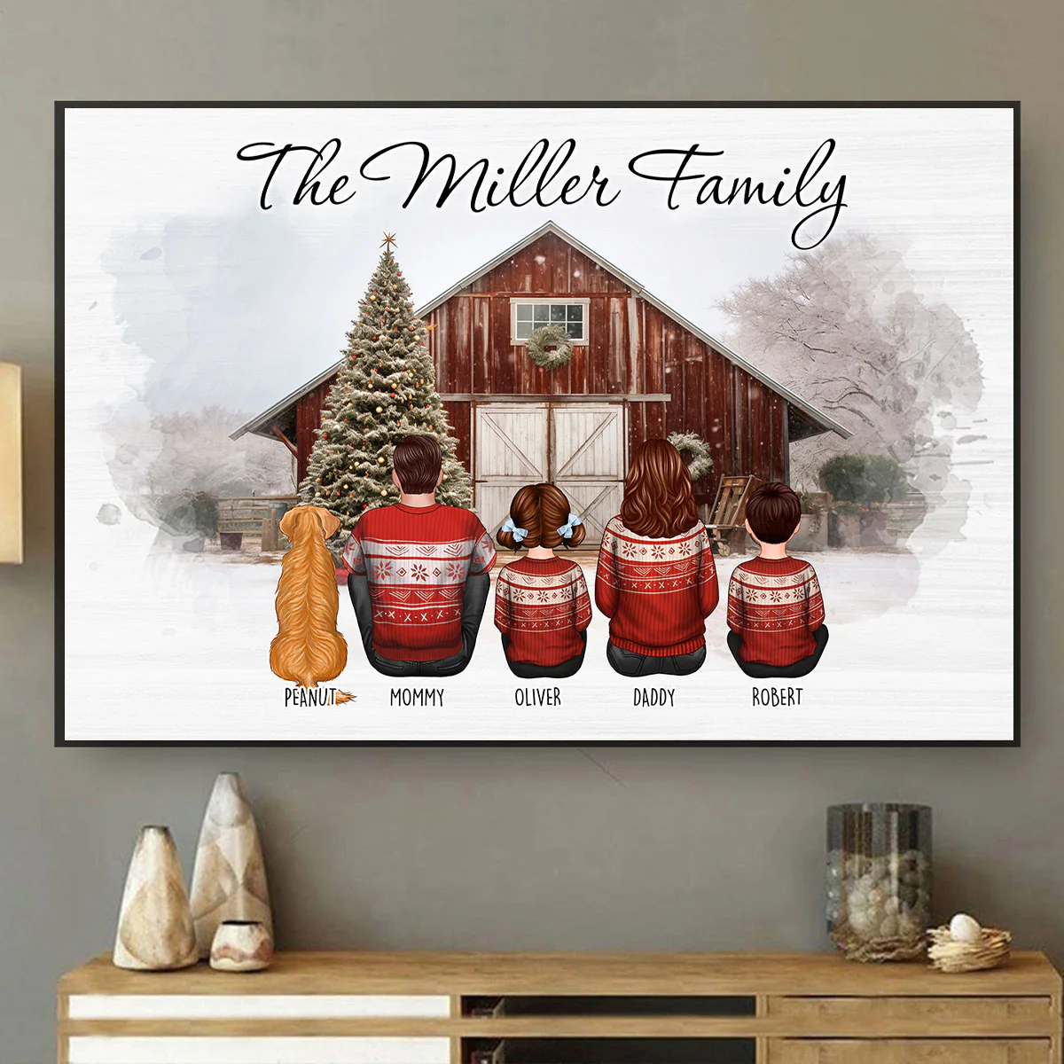 Custom Christmas Family Portrait with House Personalized Poster, House Warming Gift - Image 4