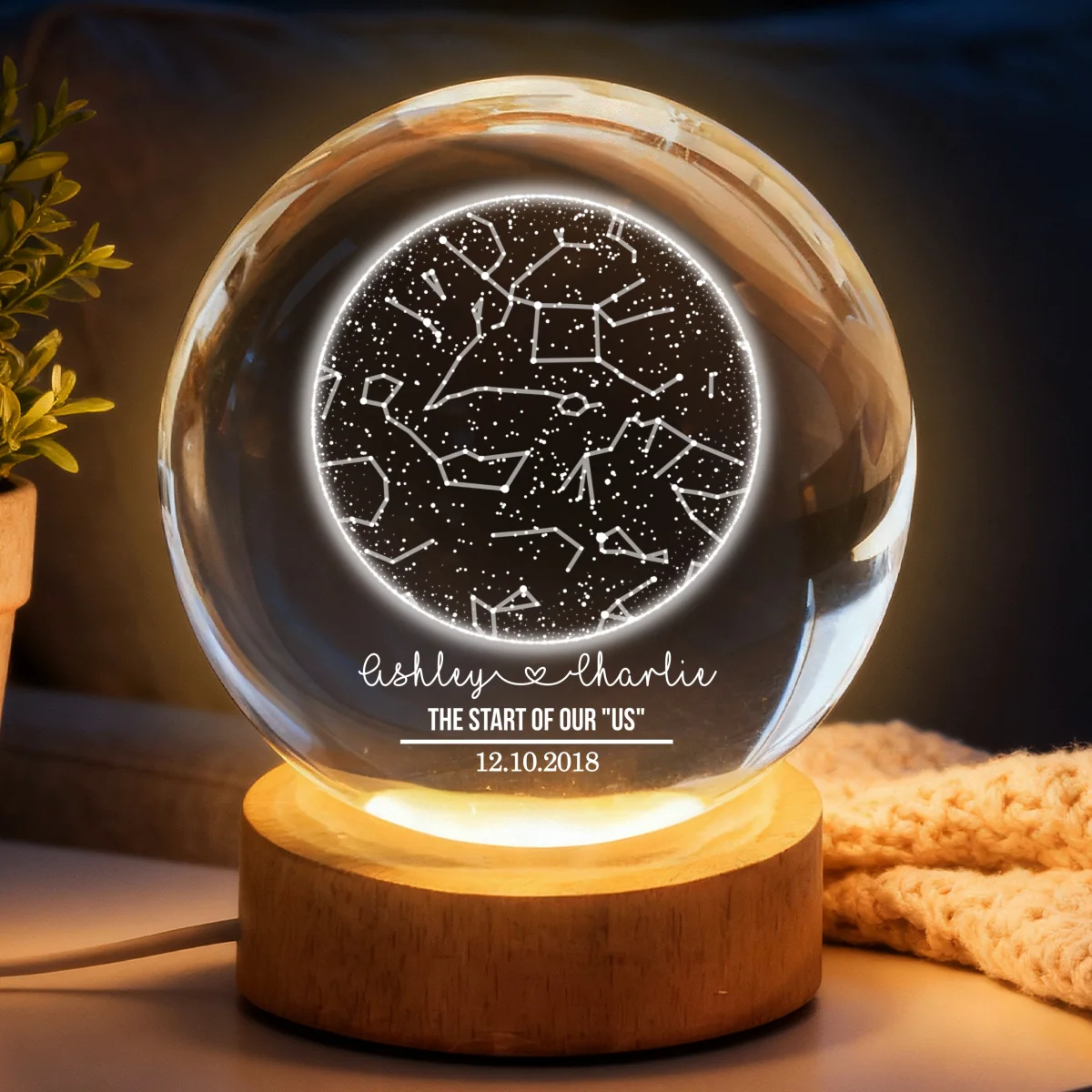 Custom Constellation Couple Star Map by Date - Personalized Crystal Ball Night Light - Heartfelt Anniversary Gift, Valentine's Day Gift for Her, for Him - Image 10