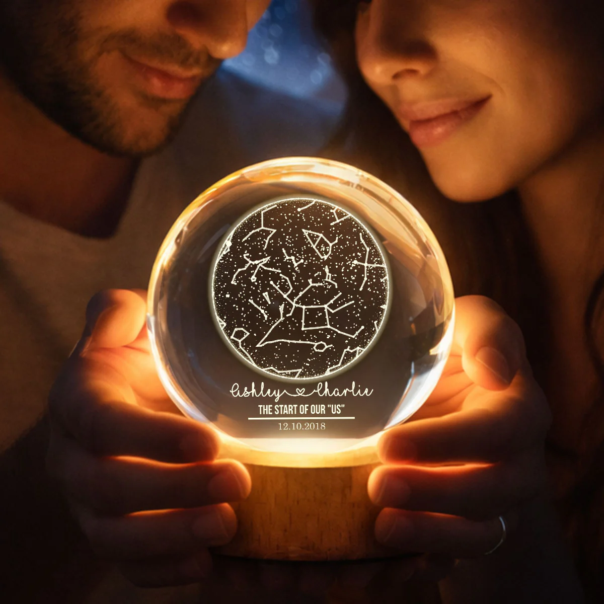 Custom Constellation Couple Star Map by Date - Personalized Crystal Ball Night Light - Heartfelt Anniversary Gift, Valentine's Day Gift for Her, for Him - Image 3