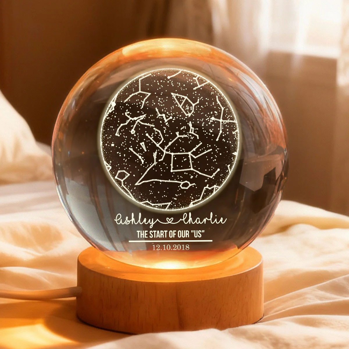 Custom Constellation Couple Star Map by Date - Personalized Crystal Ball Night Light - Heartfelt Anniversary Gift, Valentine's Day Gift for Her, for Him - Image 5