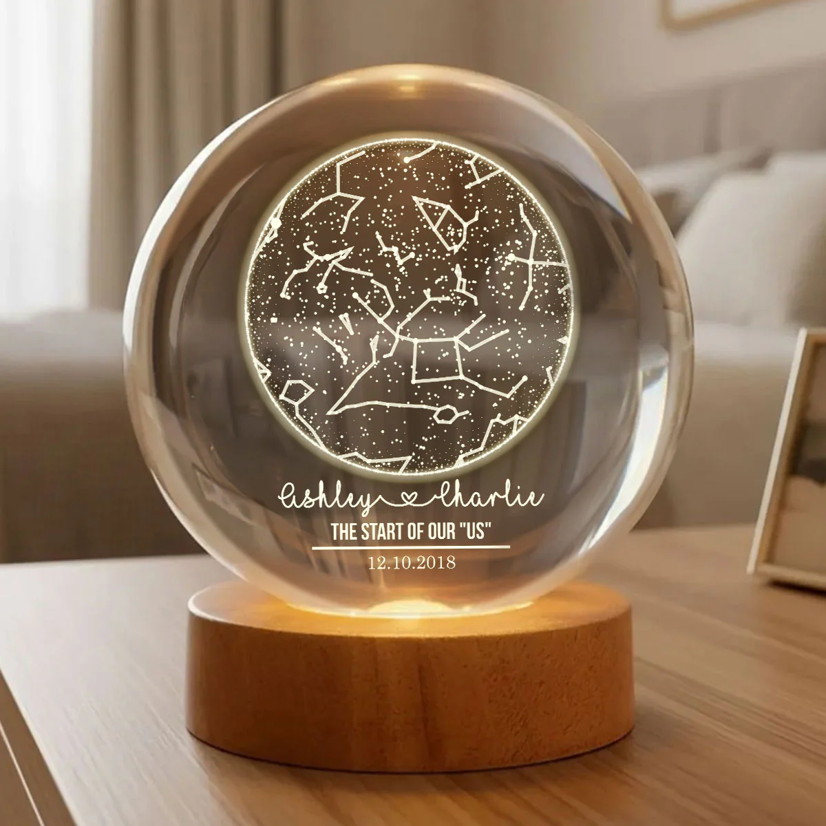 Custom Constellation Couple Star Map by Date - Personalized Crystal Ball Night Light - Heartfelt Anniversary Gift, Valentine's Day Gift for Her, for Him - Image 6