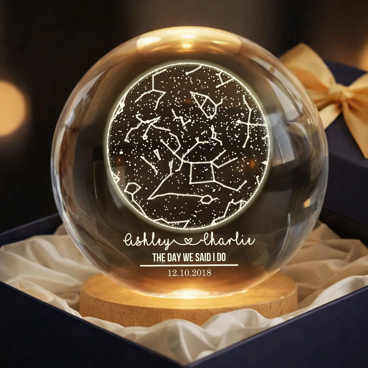 Custom Constellation Couple Star Map by Date - Personalized Crystal Ball Night Light - Heartfelt Anniversary Gift, Valentine's Day Gift for Her, for Him - Image 7