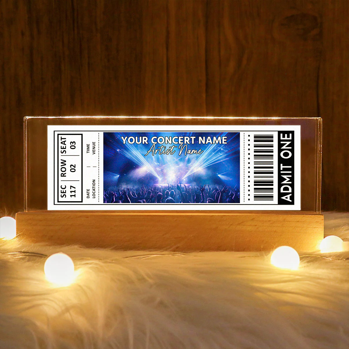 Custom Couple Favorite Music Concert Photo Ticket - Personalized Acrylic Block LED Night Light - Valentine's Day Gift for her, for him - Image 2