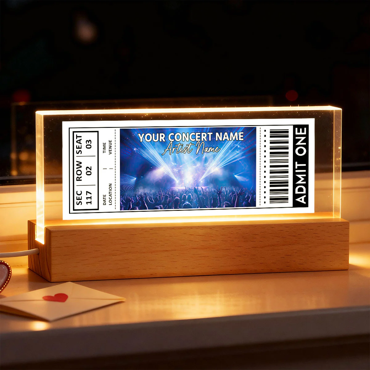 Custom Couple Favorite Music Concert Photo Ticket - Personalized Acrylic Block LED Night Light - Valentine's Day Gift for her, for him - Image 6