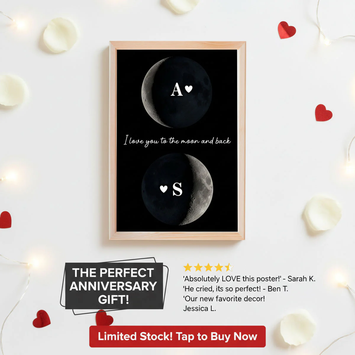 Custom Couple Birth Date Moon Phase - Personalized Poster - Valentine's Day Gift For Couple, For Her, For Him - Image 10