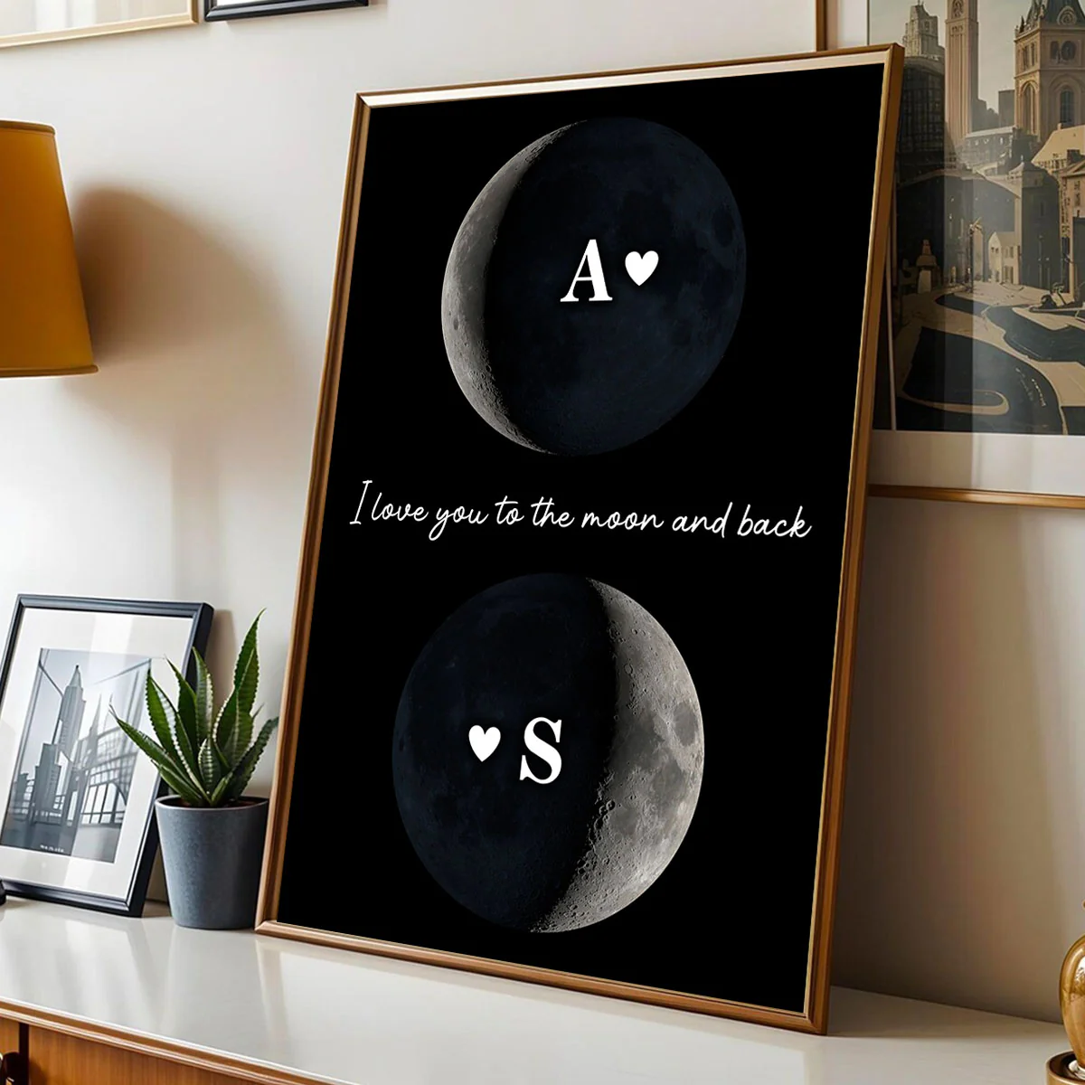 Custom Couple Birth Date Moon Phase - Personalized Poster - Valentine's Day Gift For Couple, For Her, For Him - Image 3