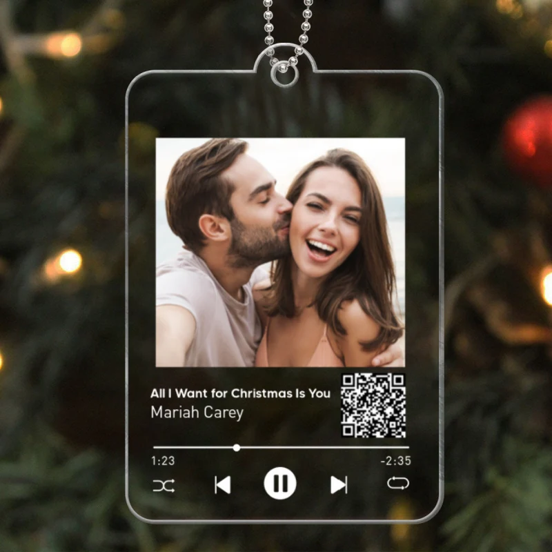 Custom Couple Photo Favorite Song Scannable QR Code Personalized Acrylic Ornament - Image 5
