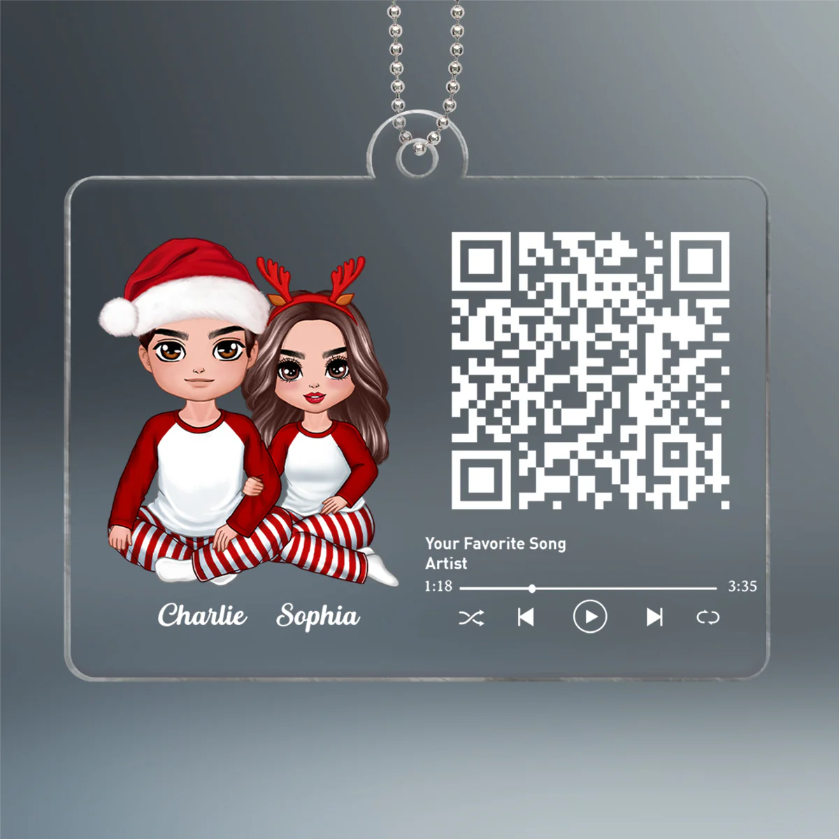 Custom Couple Song Scannable QR Code Personalized Christmas Acrylic Ornament - Image 2