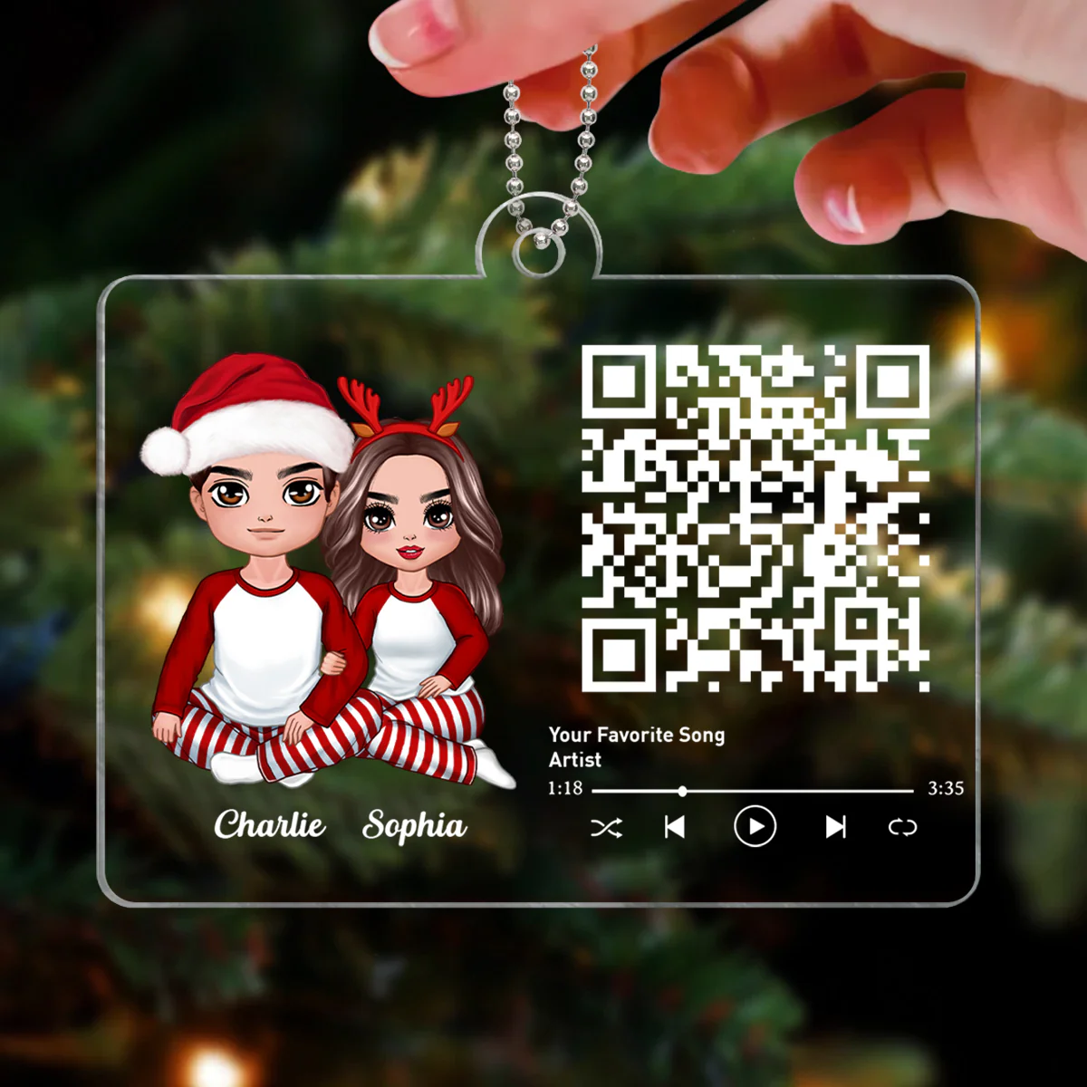 Custom Couple Song Scannable QR Code Personalized Christmas Acrylic Ornament - Image 3
