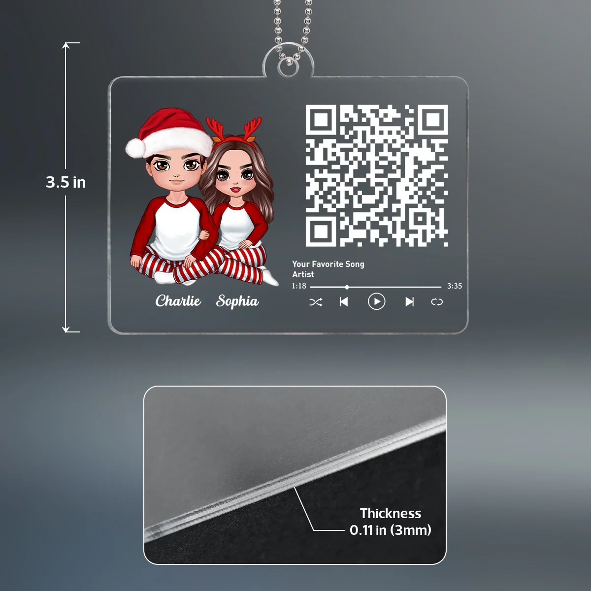 Custom Couple Song Scannable QR Code Personalized Christmas Acrylic Ornament - Image 4