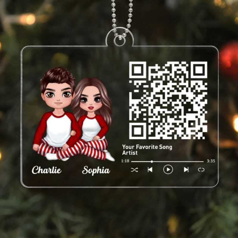 Custom Couple Song Scannable QR Code Personalized Christmas Acrylic Ornament - Image 5