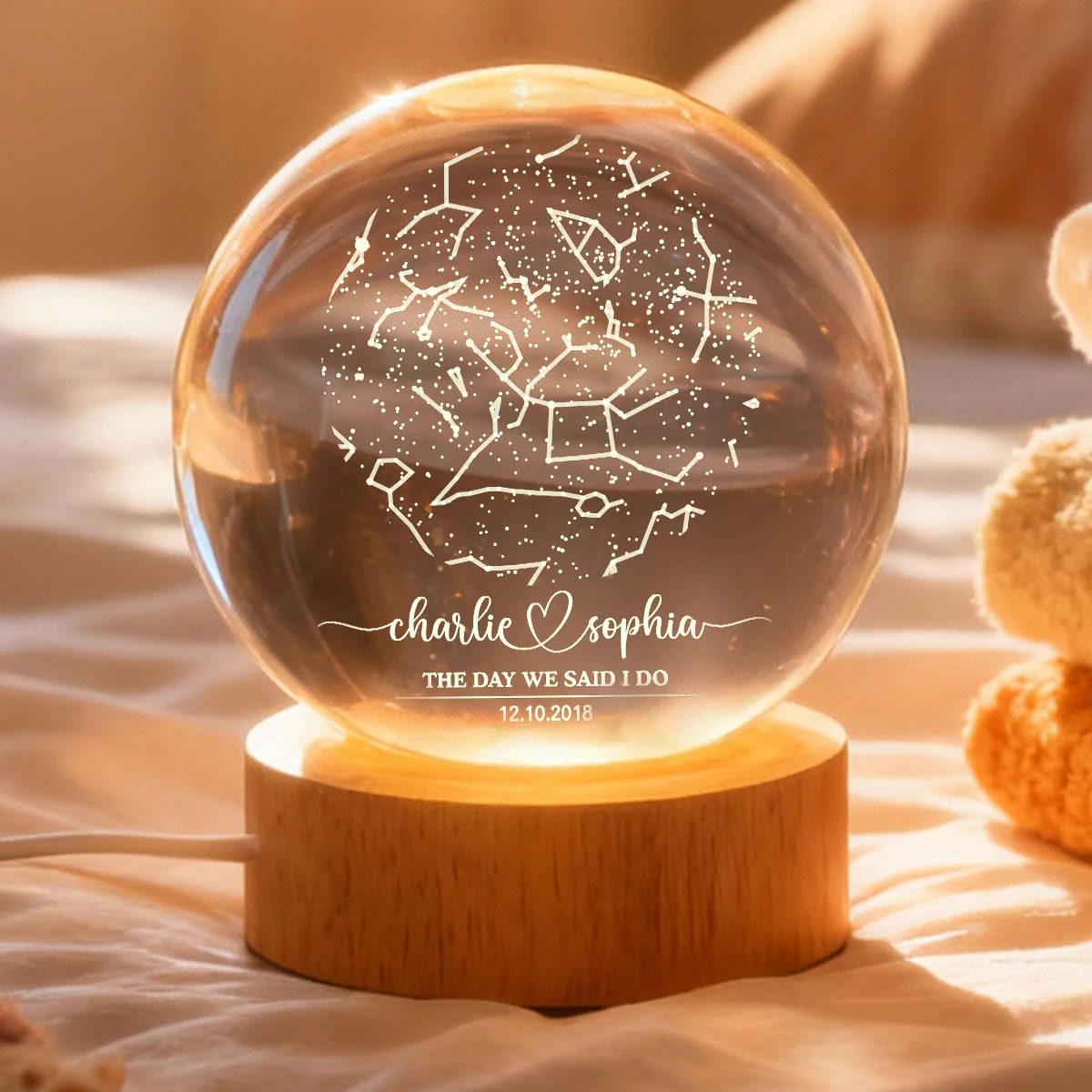 Custom Couple Star Map by Date Constellation - Personalized Crystal Ball Night Light - Heartfelt Anniversary Gift, Valentine's Day Gift for Her, for Him - Image 5