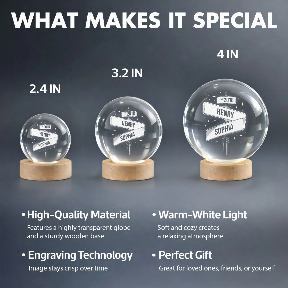 Custom Couple Street Sign - Personalized Crystal Ball LED Night Light - Sentimental Valentine's Day Gift for her, for him - Image 9