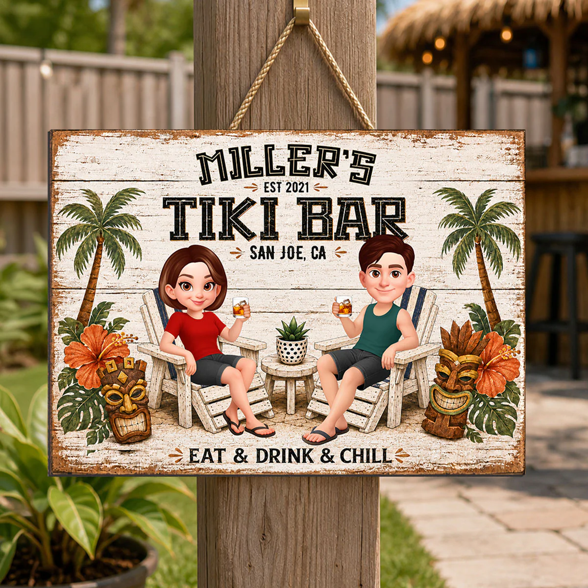 Custom Couple Tiki Bar - Personalized Wooden Sign - Outdoor Home Bar Decor, Eat Drink & Chill Sign, New Home Gift - Image 4