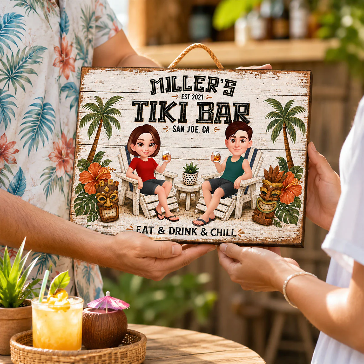 Custom Couple Tiki Bar - Personalized Wooden Sign - Outdoor Home Bar Decor, Eat Drink & Chill Sign, New Home Gift - Image 5