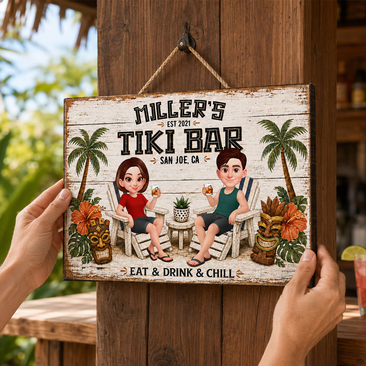 Custom Couple Tiki Bar - Personalized Wooden Sign - Outdoor Home Bar Decor, Eat Drink & Chill Sign, New Home Gift - Image 7