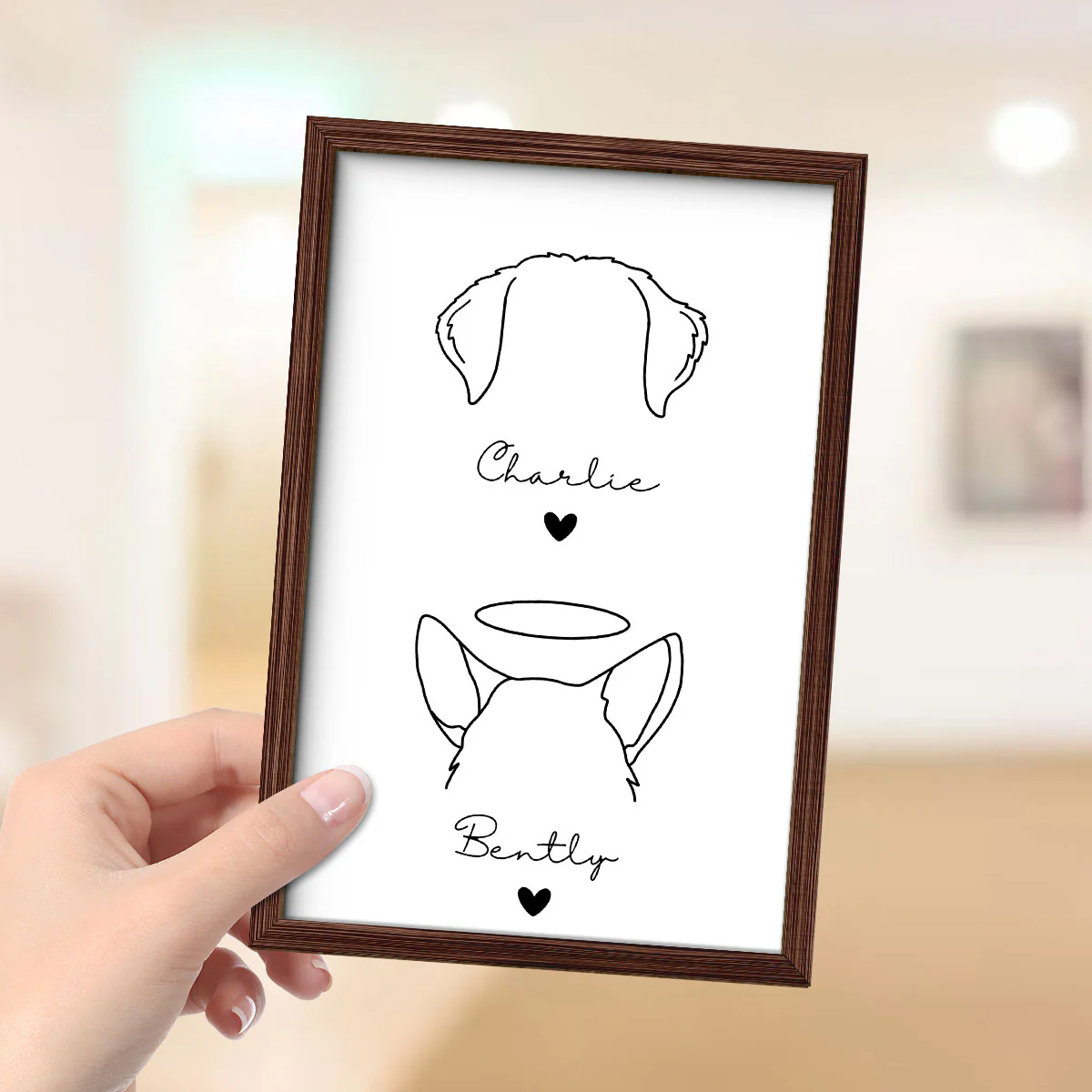 Custom Dog Ear Line Art Drawing Personalized 2-Layer Wooden Plaque - Image 4