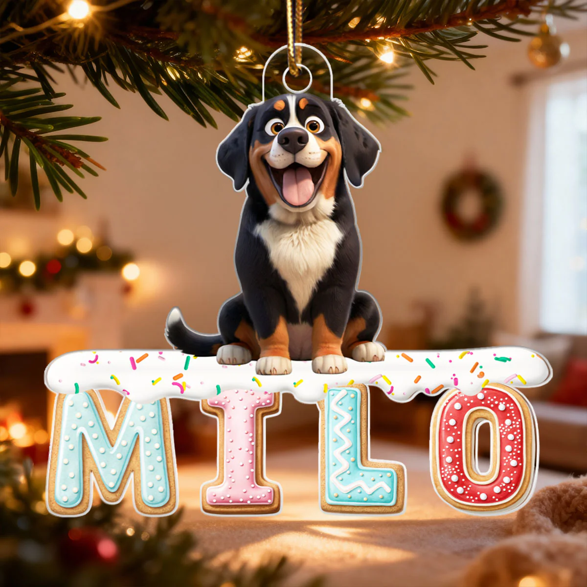 Custom Dog Name Gingerbread Pattern Alphabet - Personalized Acrylic Ornament - Unique Christmas Gift For Dog Lovers - Image 3