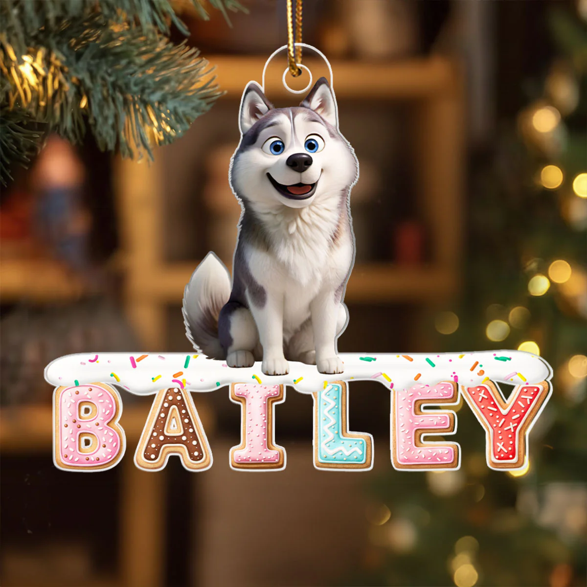 Custom Dog Name Gingerbread Pattern Alphabet - Personalized Acrylic Ornament - Unique Christmas Gift For Dog Lovers - Image 4