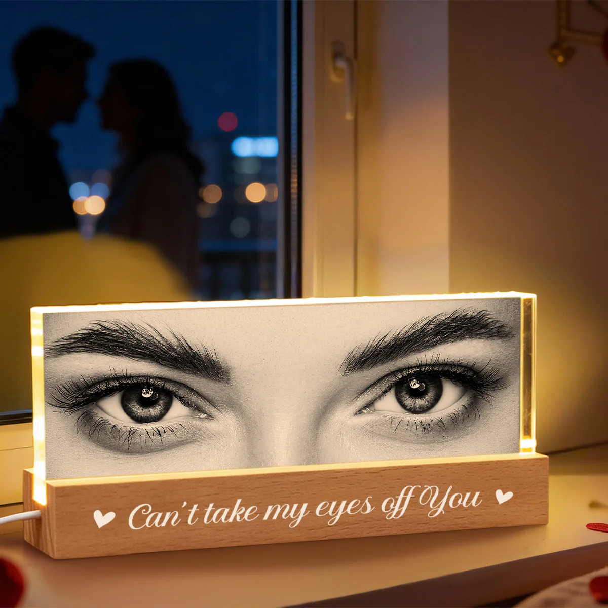 Custom Eye Photo Of Him Of Her - Personalized Acrylic Block Plaque LED Night Light - Funny Valentine's Day Gift For Couple - Image 3