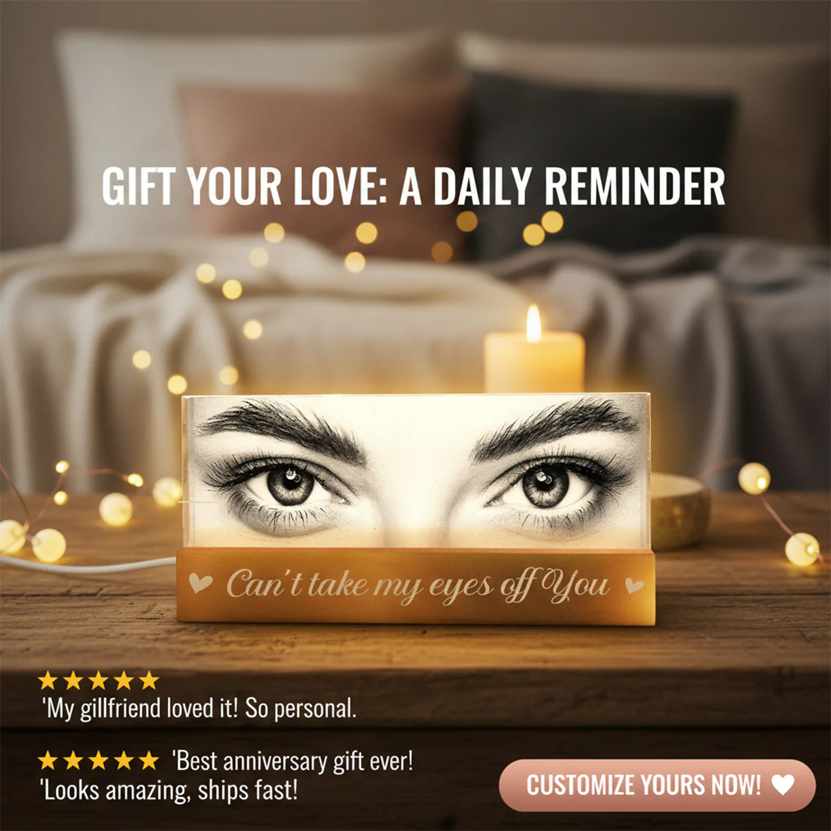 Custom Eye Photo Of Him Of Her - Personalized Acrylic Block Plaque LED Night Light - Funny Valentine's Day Gift For Couple - Image 5