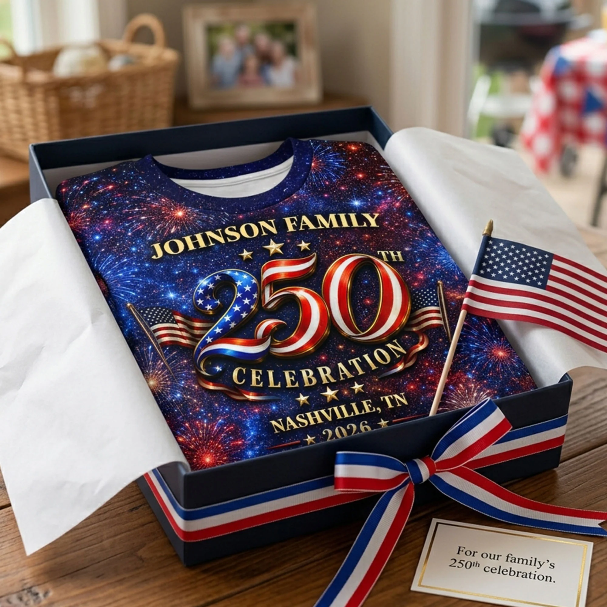 Custom Family American 250th Anniversary 1776 - 2026 - Personalized Shirt - Family Matching Patriotic Crew Shirt - Image 3