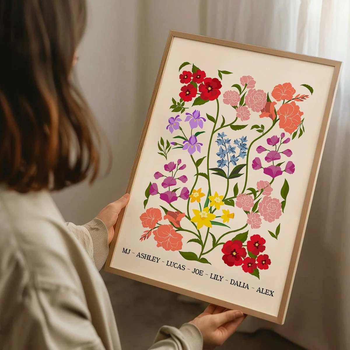 Custom Family Birth Flower Bouquet Artwork Minimalist Personalized Poster, Gift For Mom, Gift For Grandma, Gifts - Image 10