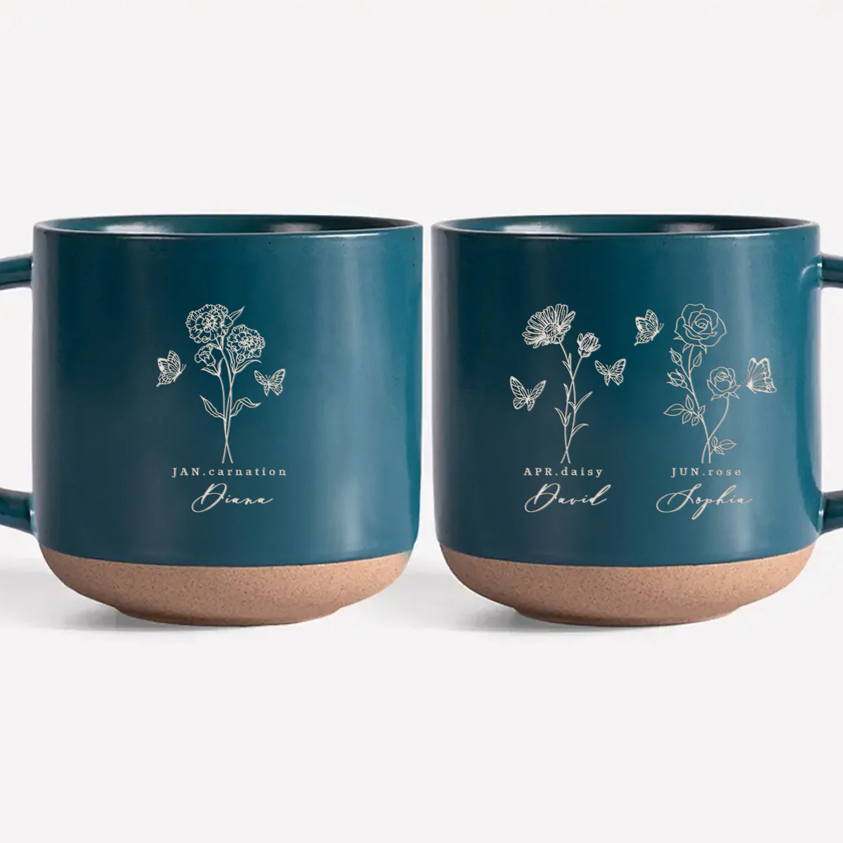 Custom Family Birth Flowers Personalized Engraved Pottery Mug, Birthday Christmas Gift for Mom, Grandma, Dad, Daughter - Image 2